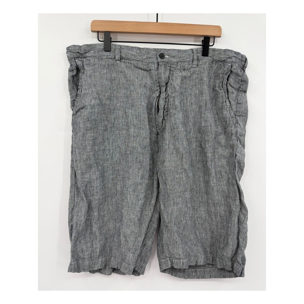 Toscano Shorts Mens 40 Gray Striped 100% Linen Beach Vacation 13" Inseam